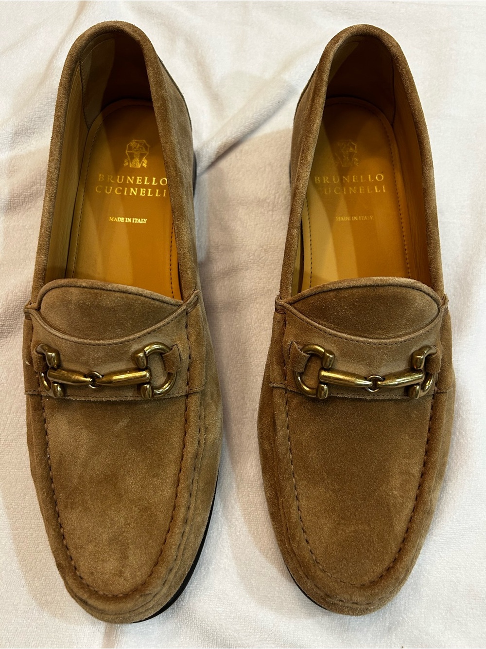 Brunello Cucinelli Tan Suede Horsebit Loafers